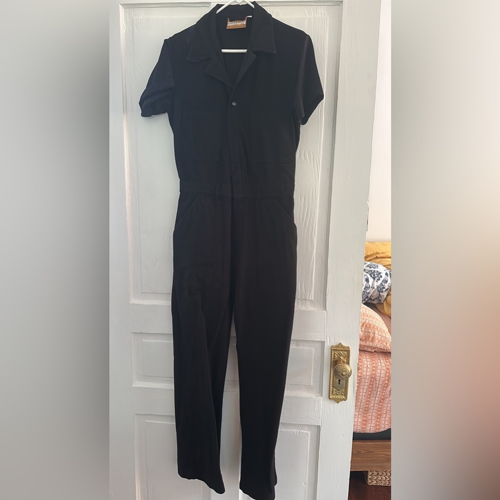 Big Bud Press Shirt Sleeve Jumpsuit Size Medium Black Elastic waist EUC